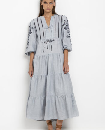 Kori Nefeli linen long dress grey and blue