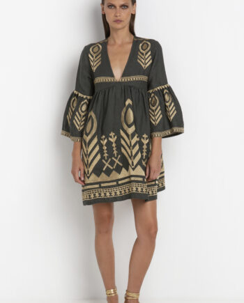 KORI IFIGENIA LINEN SHORT DRESS KHAIKI WITH GOLD