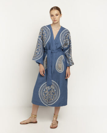 KORI DANAI KIMONO DRESS IN INDIGO AND GOLD